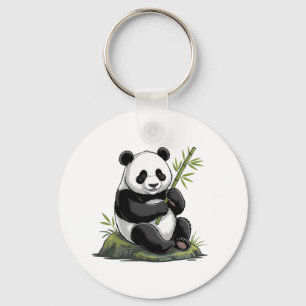 Trendy Knuffel Panda Beer Met Groene Bamboe Sleutelhanger