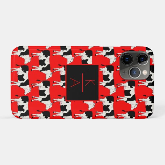 Trendy Koe Editable Monogram Red Iphone case (Achterkant (horizontaal))