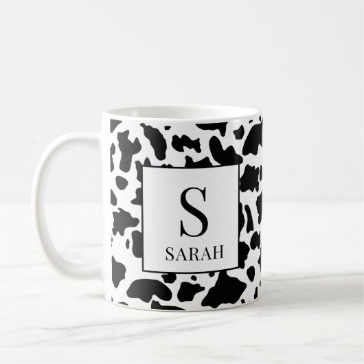 Trendy Koeienprint Monogram Initiaal Naam Mok (Links)