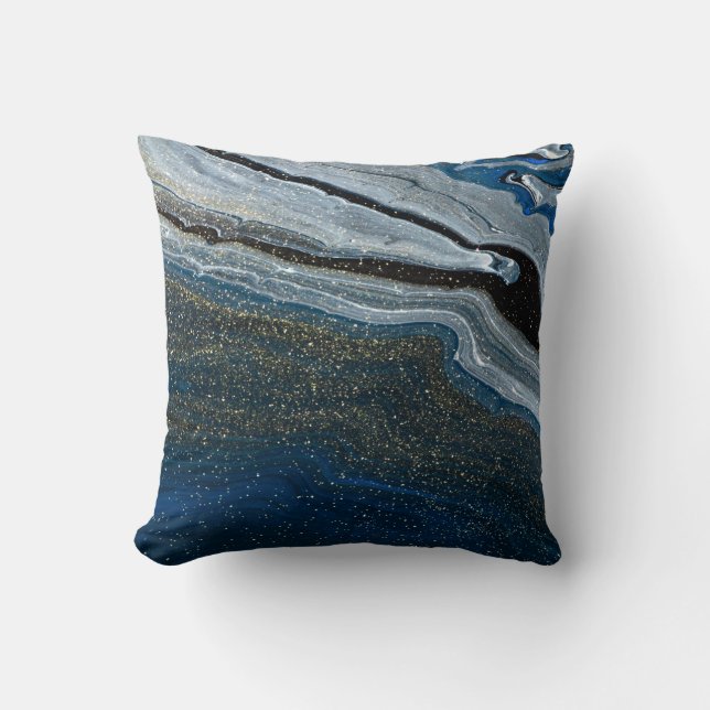Trendy koel blauw marmeren steen kussen (Voorkant)