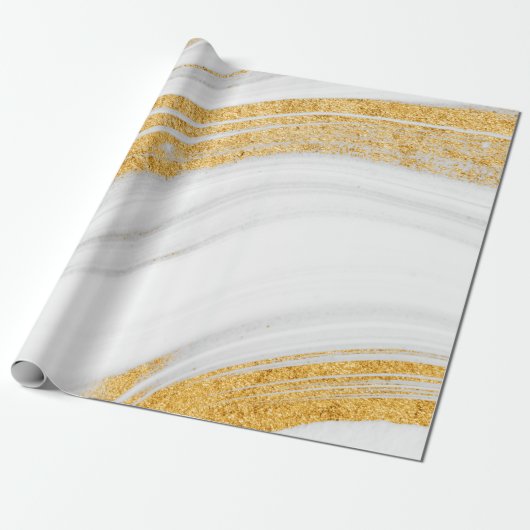 Trendy Koel Wit Marmer Textuur Goud Glitter Cadeaupapier (Uitgerold)