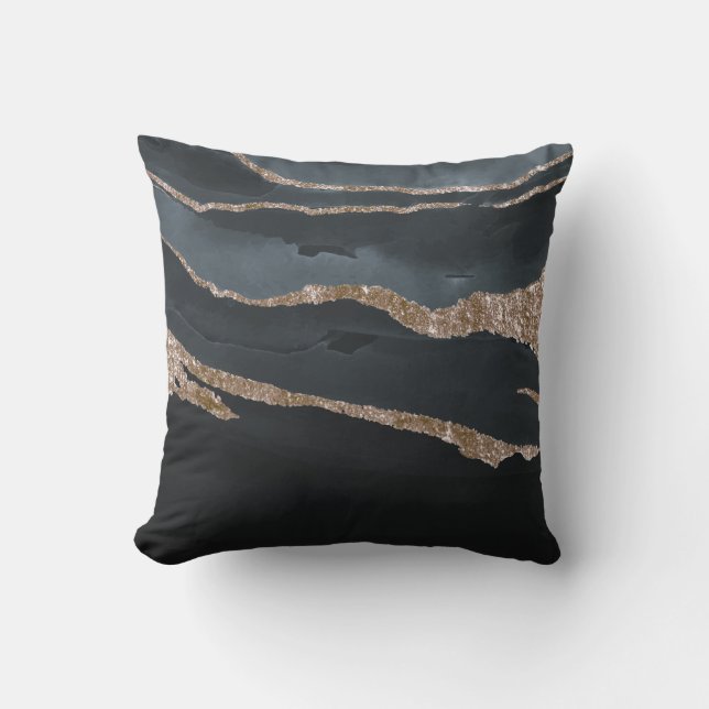 Trendy Koel Zwart Goud Marmer Steen Kussen (Voorkant)