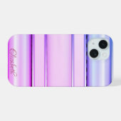 Trendy koele gestreepte paars iPhone 15 case (Achterkant horizontaal)