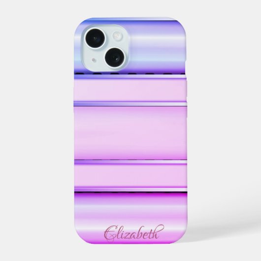 Trendy koele gestreepte paars iPhone 15 case (Achterkant)