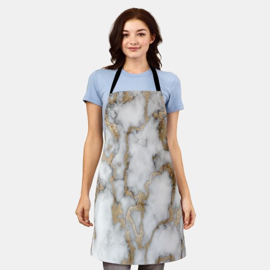 Trendy Koele Wit Gouden Marmer Steen Textuur Schort (Gedragen)
