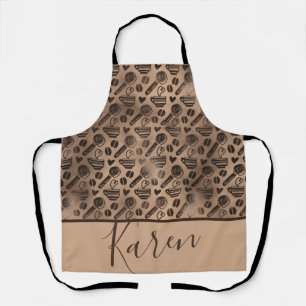 Trendy koffieliefhebberpatroon met gepersonaliseer schort