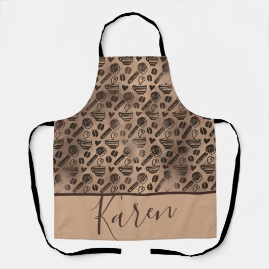 Trendy koffieliefhebberpatroon met gepersonaliseer schort (Voorkant)
