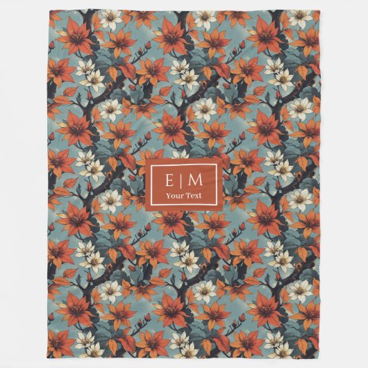 Trendy koper en mos groene botanische worp fleece deken (Voorkant)