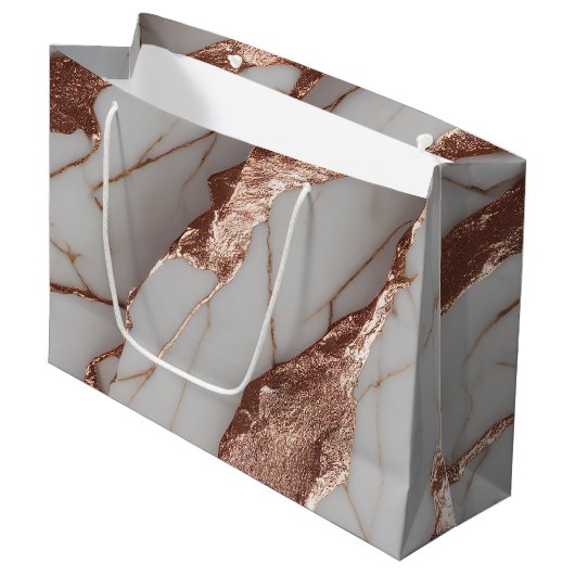 Trendy koper glitters marmer groot cadeauzakje (Voorkant Gekanteld)