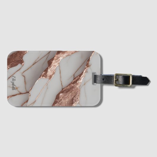 Trendy koper glittersmarmer bagagelabel (Voorkant (horizontaal))