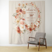 Trendy koperblos bordeaux bloemen 50 verjaardag wandkleed (In situ)