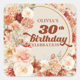 Trendy koperen blush bordeaux bloemen 30e verjaard vierkante sticker