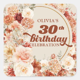 Trendy koperen blush bordeaux bloemen 30e verjaard vierkante sticker