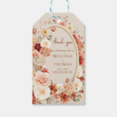 Trendy koperen blush en bordeaux bloemen salie cadeaulabel (Voorkant)