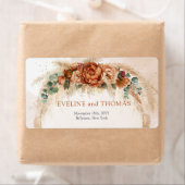 Trendy koperen blush en bordeaux bloemen salie etiket (Insitu)