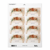 Trendy koperen blush en bordeaux bloemen salie etiket (Full Sheet)