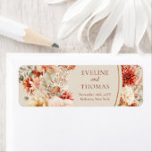 Trendy koperen blush en bordeaux bloemen salie etiket (Insitu)