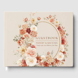 Trendy koperen blush en bordeaux bloemen salie gastenboek