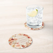 Trendy koperen blush en bordeaux bloemen salie ronde kartonnen onderzetter (Insitu)