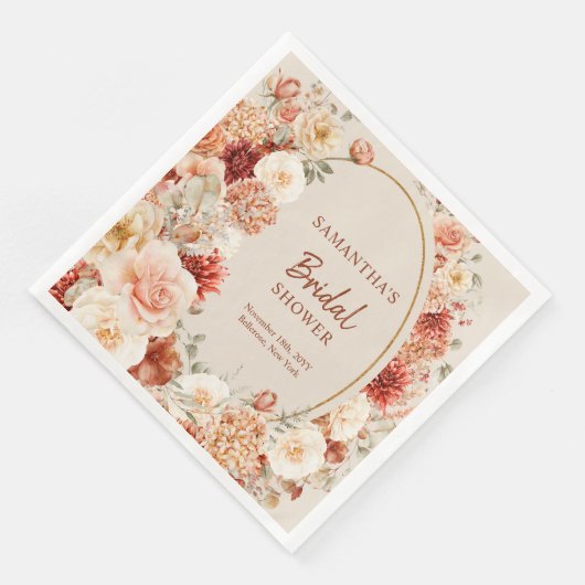 Trendy koperen blush en bordeaux bloemen salie servet (Hoek)