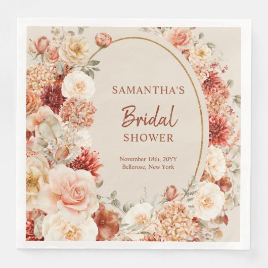 Trendy koperen blush en bordeaux bloemen salie servet (Voorkant)