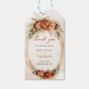 Trendy koperen bordeaux bloemen pampas eucalyptus cadeaulabel