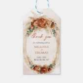 Trendy koperen bordeaux bloemen pampas eucalyptus cadeaulabel (Achterkant)