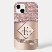 Trendy koperen diamanten monogram Case-Mate iPhone case (Achterkant)