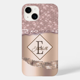 Trendy koperen diamanten monogram Case-Mate iPhone 14 hoesje