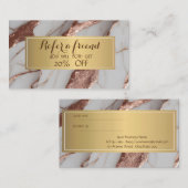 Trendy koperen glitter marmer aanbevelingskaartje (Voorkant / Achterkant)