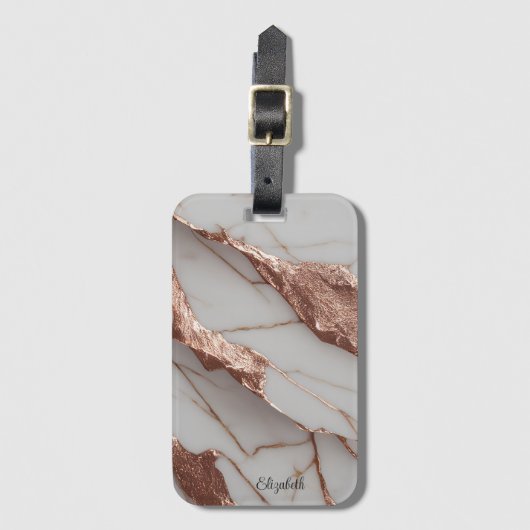 Trendy koperen glittersmarmer bagagelabel (Voorkant (verticaal))