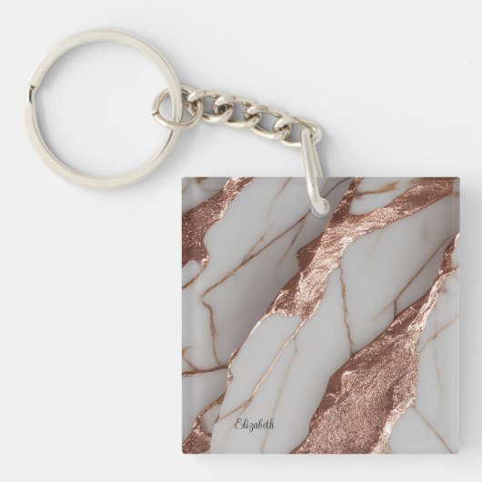Trendy koperen glittersmarmer sleutelhanger (voorkant)