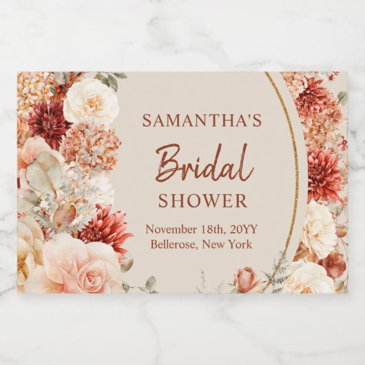 Trendy koperen hortensia en herfstrozen likeurfles etiket (Enkel label)