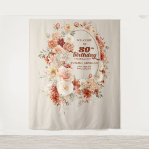 Trendy koperen hortensia en rozen 80e verjaardag wandkleed