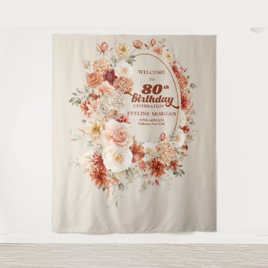 Trendy koperen hortensia en rozen 80e verjaardag wandkleed (Voorkant)