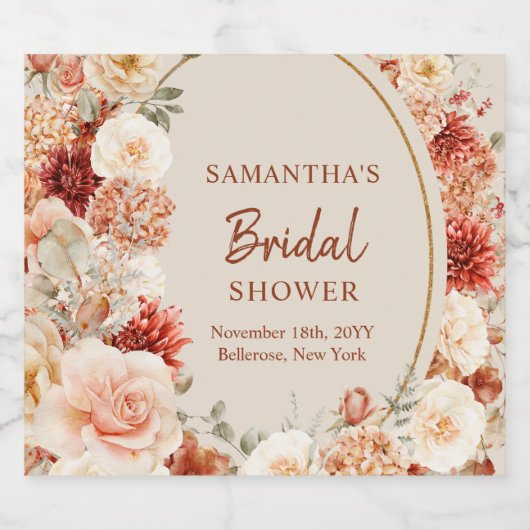 Trendy koperen hortensia en rozen herfst likeurfles etiket (Enkel label)