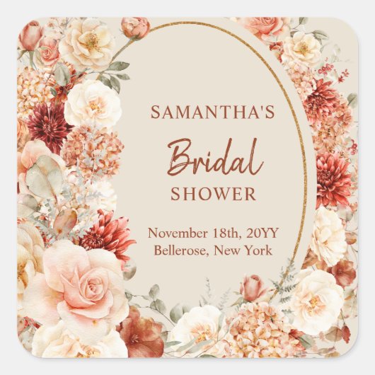 Trendy koperen hortensia en rozen herfst sticker (Voorkant)