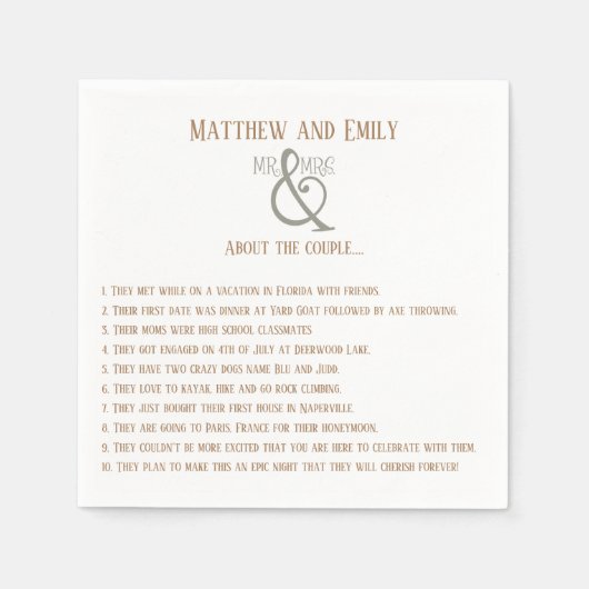 Trendy koppel feiten inspirativiteit bruiloft serv servet (Voorkant)