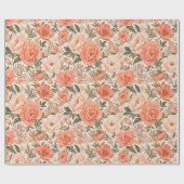 Trendy Koraal en Perzik Bloemkunst Cadeaupapier (Vlak)