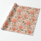 Trendy Koraal en Perzik Bloemkunst Cadeaupapier (Uitgerold)