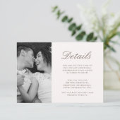 Trendy koraal en perzik blush bruiloft details fot informatiekaartje (Staand voorkant)
