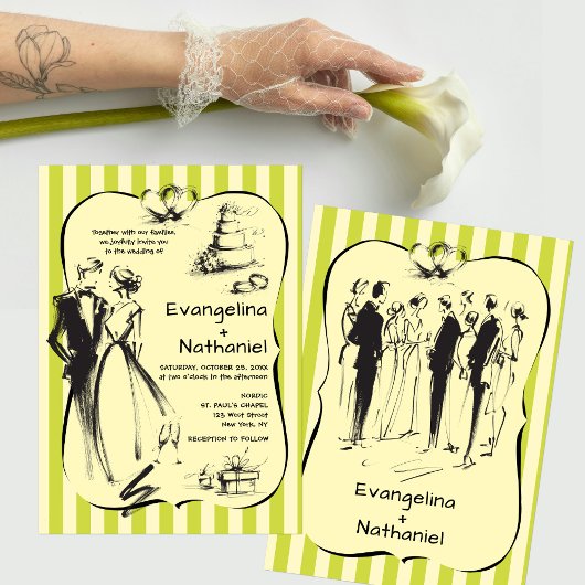 Trendy Krabbel Strepen Whimsical Doodle Bruiloft Kaart