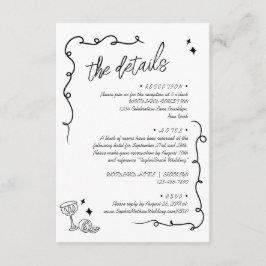 Trendy krabbelende handgeschreven huwelijksdetails informatiekaartje