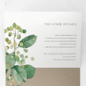 TRENDY KRAFT BERRY LEAFY FOLIAGE GREENERY WEDDING DRIELUIK UITNODIGING (Binnenzijde eerst)