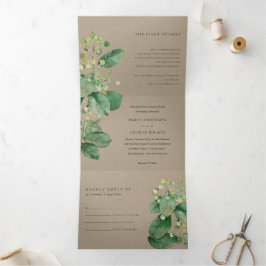 TRENDY KRAFT BERRY LEAFY FOLIAGE GREENERY WEDDING DRIELUIK UITNODIGING