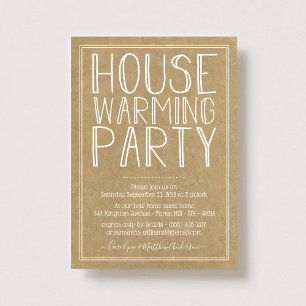 Trendy Kraft Typography Housewarming Party Kaart