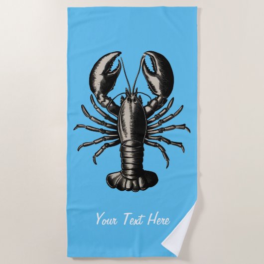 Trendy kreeft gepersonaliseerd blauw strandlaken (Voorkant)