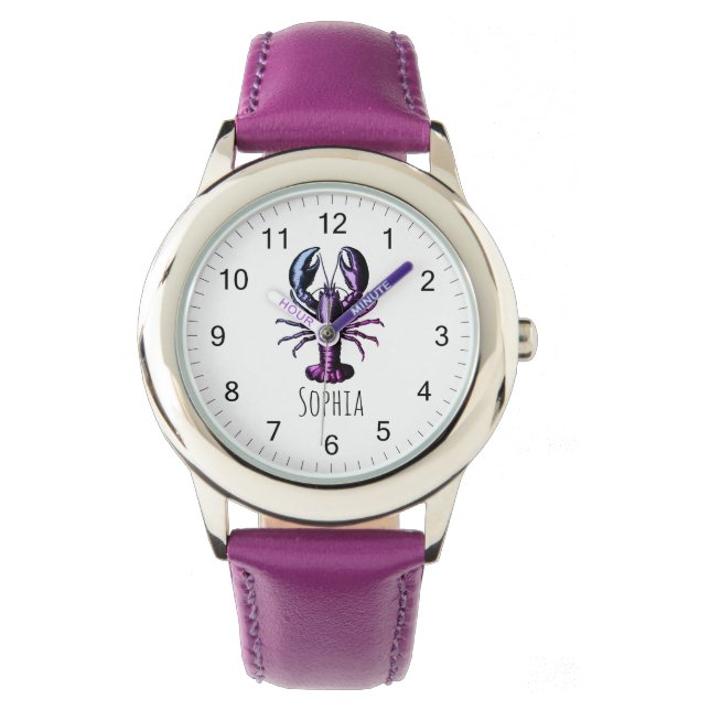 Trendy  kreeft gepersonaliseerd Paarse Horloge (Voorkant)