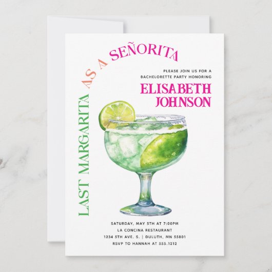 Trendy Laatste Margarita als een Señorita Bachelor Kaart (Voorkant)