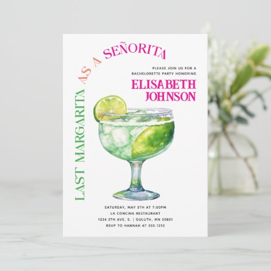Trendy Laatste Margarita als een Señorita Bachelor Kaart (Staand voorkant)